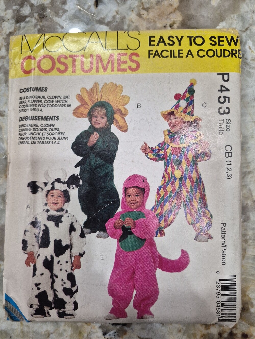 McCall's Easy To Sew Toddler Halloween Costumes 2852 Cow Flower Clown Witch Dino